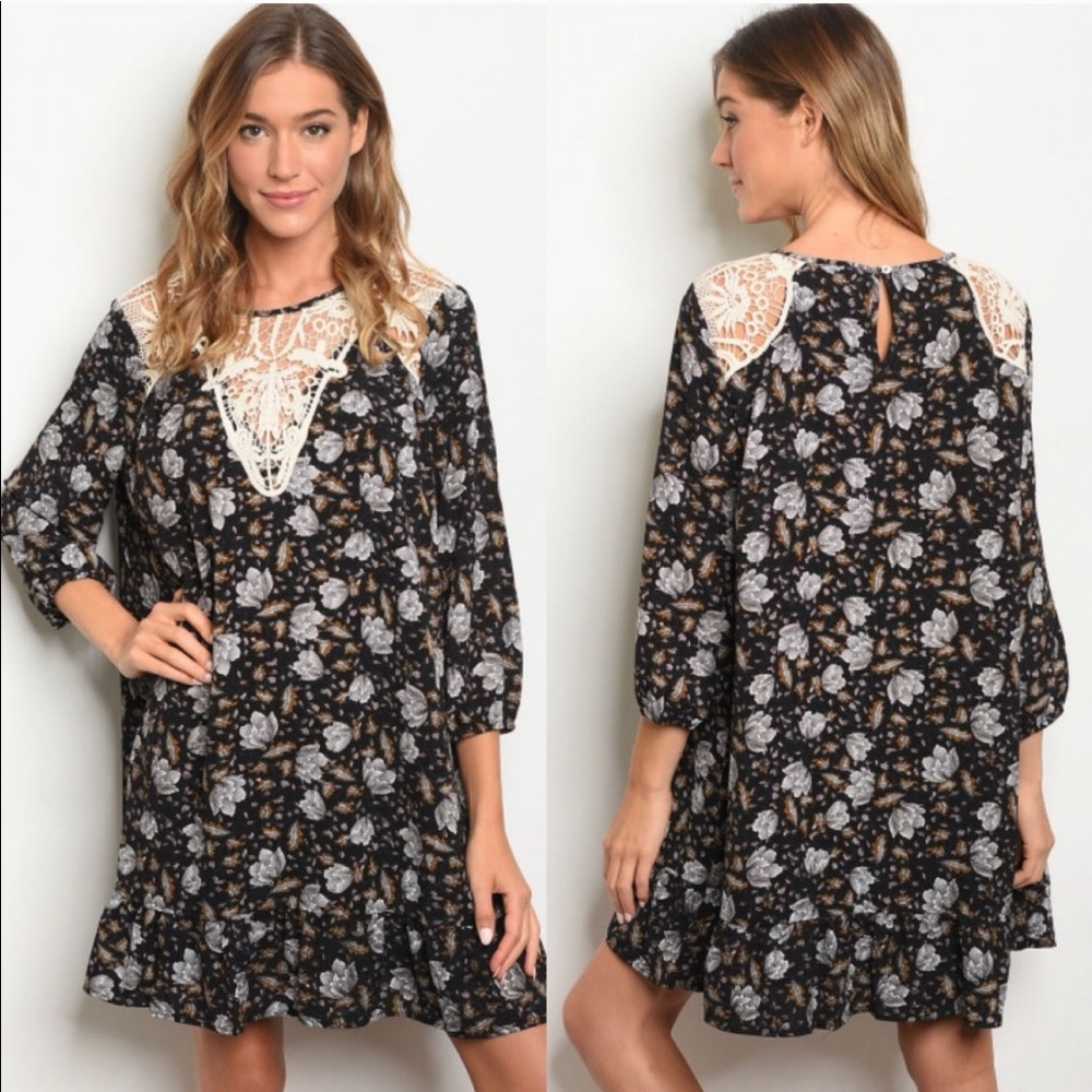 ENTRO Lace Floral Summer Dress